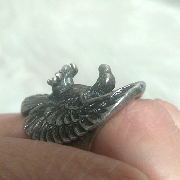 RARE! Vintage Flying Eagle Ring Sterling Stamp Inside Unisex - Picture 4 of 11